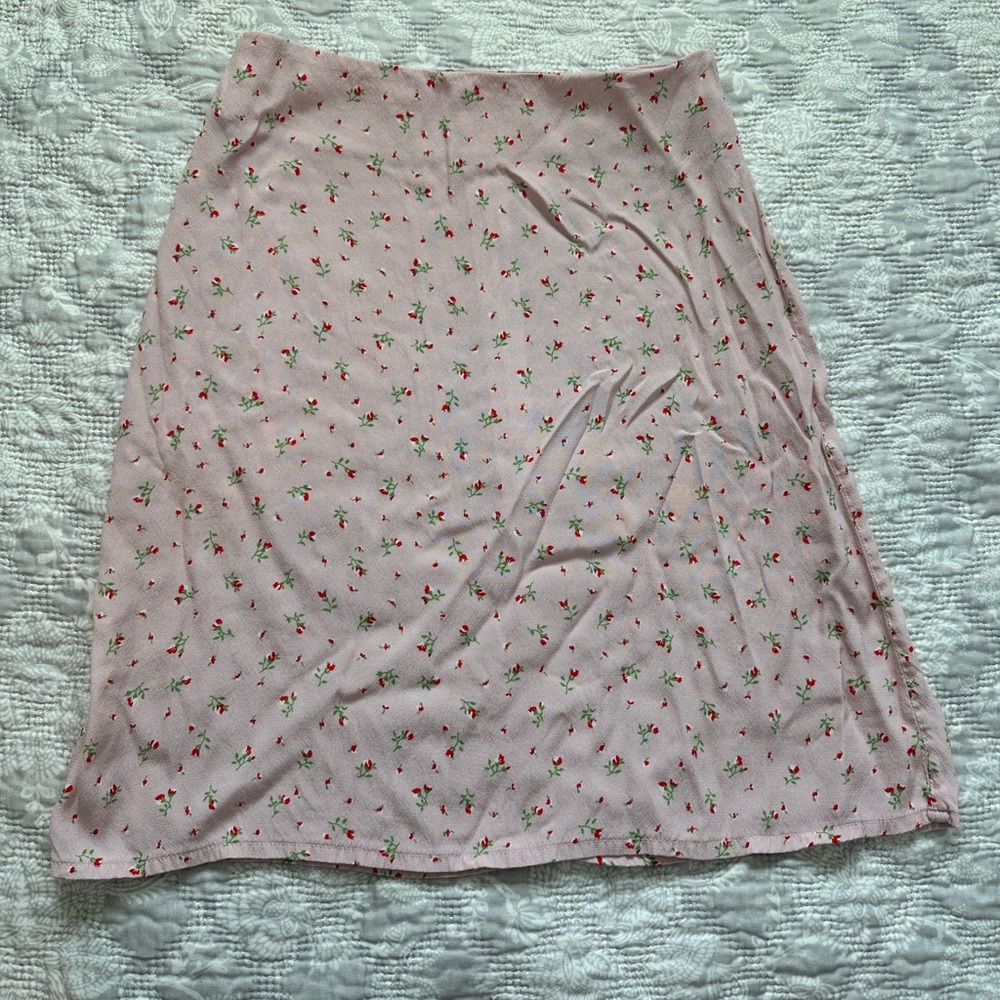 Brandy Melville Pink Floral A-Line Skirt